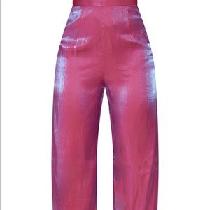 Hot pink high shine high wasted wide leg pants